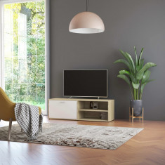 Comoda TV, alb si stejar Sonoma, 120 x 34 x 37 cm, PAL GartenMobel Dekor