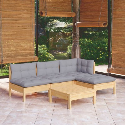 vidaXL Set mobilier grădină cu perne gri, 5 piese, lemn masiv de pin 3096303 foto