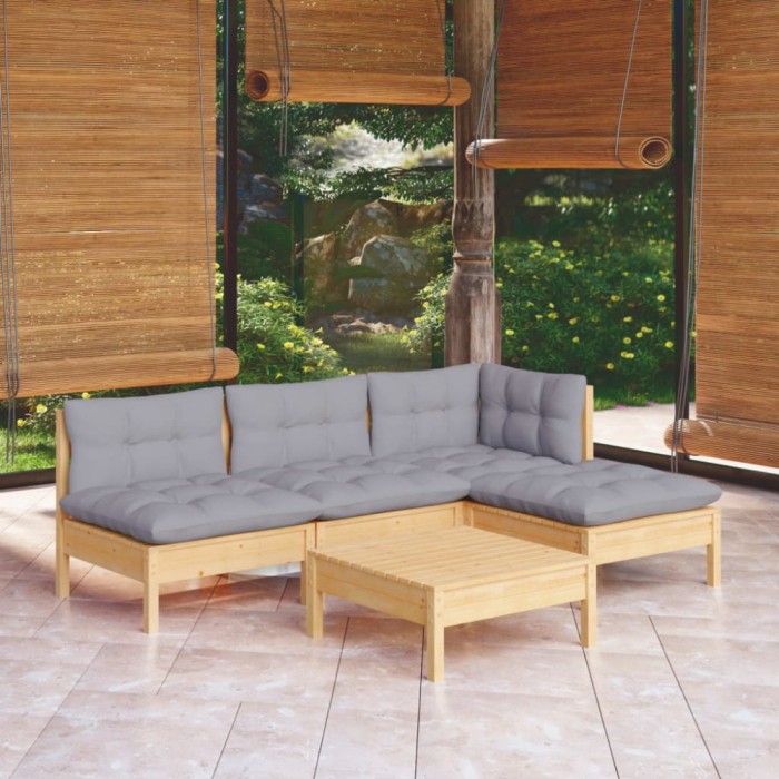 vidaXL Set mobilier grădină cu perne gri, 5 piese, lemn masiv de pin 3096303