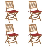 vidaXL Scaune grădină pliabile cu perne, 4 buc., lemn masiv de acacia 3064677