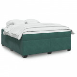 VidaXL Pat box spring cu saltea, verde &icirc;nchis, 180x200 cm, catifea