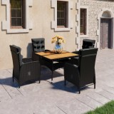 Gossi set mobilier gradina, 5 piese, negru, poliratan si lemn acacia