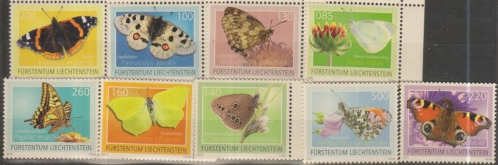 Timbre cu fluturi din Liechtenstein