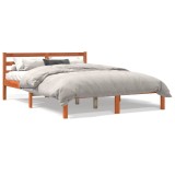 Cadru pat Gossi 120x190 cm, lemn masiv pin, maro ceruit, fara saltea