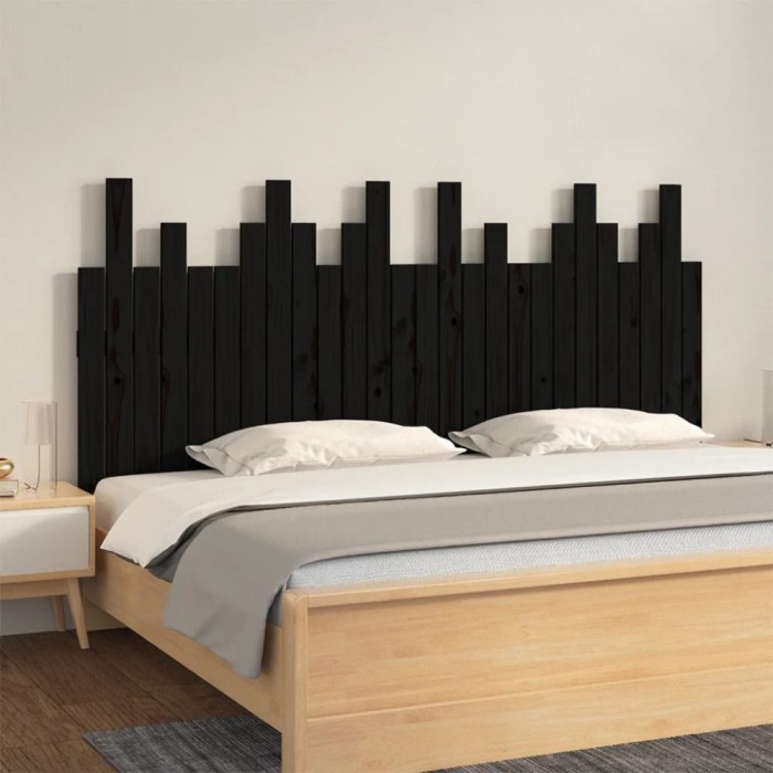 Gossi tablie de pat pentru perete, negru, 166x3x80 cm, lemn masiv pin