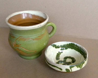 Cana cu toarta + mic castron din ceramica, lucrate manual, arta populara foto
