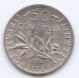 Franta 50 centimes 1916 - Argint 2.5g/835, 18,2 mm, KM-854