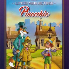 Pinocchio. Carte de colorat cu povesti scrisa cu litere mari de tipar