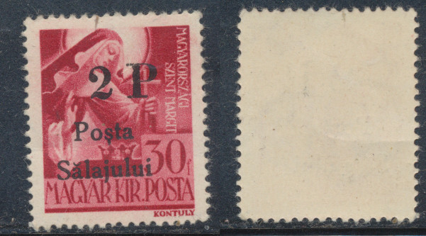 1945 ROMANIA Posta Salajului timbru local original 2P pe 30f Sf Margareta MNH