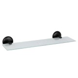 Etajera din geam transparent cu model, prindere prin lipiere, negru mat, 400 mm