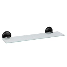 Etajera din geam transparent cu model, prindere prin lipiere, negru mat, 400 mm