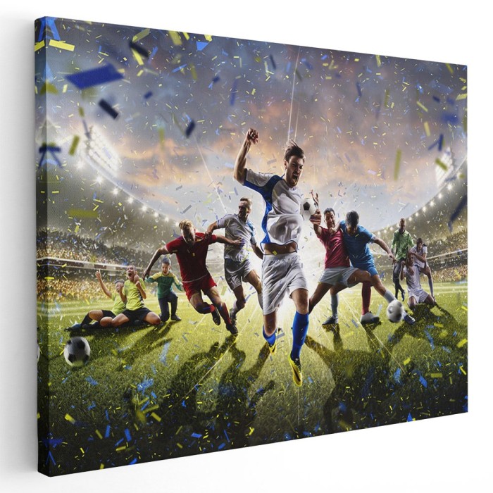 Tablou colaj jucatori fotbal pe teren verde 2109 Tablou canvas pe panza CU RAMA 50x70 cm