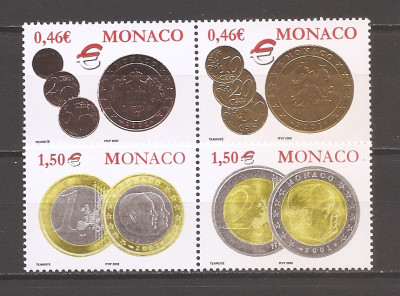 Monaco 2002 - Introducerea monedelor euro, in bloc, MNH foto