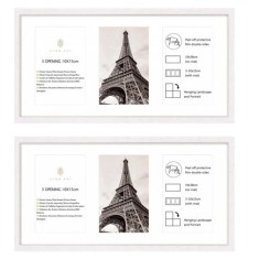 Set 2 rame foto Atobart, 39.6 x 20.6, pentru cate 3 poze a 10 x 15 cm, lemn, alb