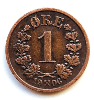 Norvegia 1 ORE 1906 moneda din bronz km # 361 regele OSCAR II foto
