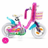 Cumpara ieftin Bicicleta pentru copii DHS Summer 12 inch, roz, cu roti ajutatoare si cos
