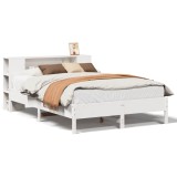 Cumpara ieftin Pat cu biblioteca fara saltea, alb, 140x190 cm, lemn masiv pin