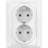 Priza schuko dubla Legrand Valena Life 755702, incastrata, rama inclusa, contact de protectie, alba
