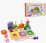 Joc educativ din lemn 3 in 1, sortator,pescuit si puzzle ,22x14 cm,+3 ani