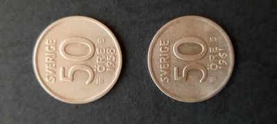 Lot monede de argint, 2 x 50 &amp;Ouml;re 1958 si 1961, Suedia - B 2165 foto