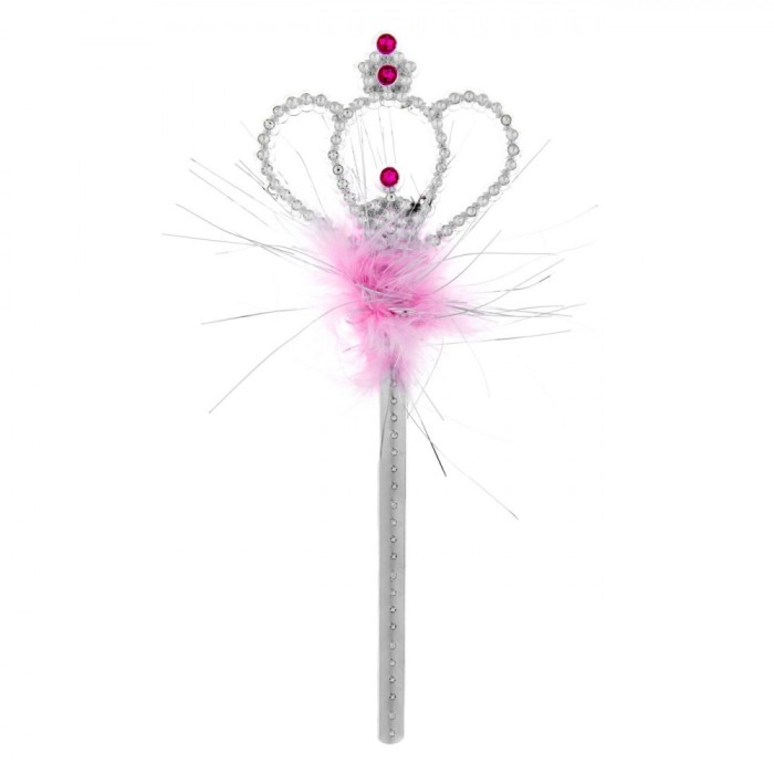Baghetă Magică, Model Coroană, Pene Roz, 34cm, Argintiu-Roz, Plastic