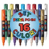 Set 16 Markere POSCA PC-1M , Varf Fin 0.7 mm pentru Desen si Ilustratii Precise