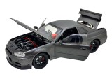 Macheta Auto Nissan Skyline GT-R R34 Carbon Look Metal Die-Cast 1/24 sunet lumini deschide usile si capotele