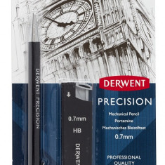 Creion Mecanic Metalic Derwent Professional, Hb 0.7 Mm, Rezerve Mine Si Radiere Incluse, Negru