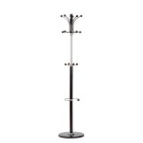 Cuier pom lemn 15 agatatori HM W19, metalic, baza ceramica, suport umbrela, negru