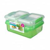 Cumpara ieftin Pachet 3 cutii depozitare alimente plastic verde Sistema Back To School 2L + 2 x 350 ml