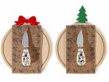 Set 2 platouri servire aperitive lemn natur ceramica multicolora Craciun cm 17,5 x 23,5 H