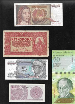 Set 5 bancnote de prin lume adunate (cele din imagini) #350 foto