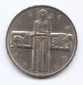 Elvetia 5 Franci 1963 (Crucea Rosie) Argint, 31 mm, KM-51 foto