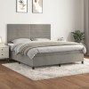 Pat Box Spring vidaXL 160x200 cm, Gri Deschis, Catifea + Saltea &amp; Protectie Saltea - Confort &amp; Suport