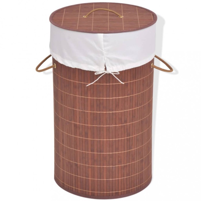 Gossi cos de rufe din bambus, rotund, maro