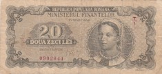 Bancnote Rom&acirc;nia - 20 lei 1950 - seria T. 0002044 (starea care se vede)