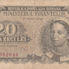 Bancnote România - 20 lei 1950 - seria T. 0002044 (starea care se vede)