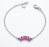 Cumpara ieftin Bratara din Argint 925 cu 5 Cristale Baghete Roz Fucsia in Forma de Arc