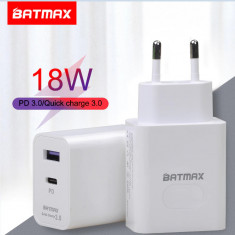 Adaptor incarcator priza Batmax Rapid 18W USB + USB-C Type-C Quick Charge 3.0