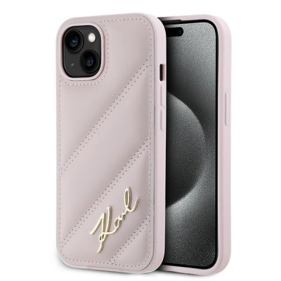 Husa pentru Apple iPhone 15 Plus, Karl Lagerfeld, Diagonal Quilted Script, Roz foto