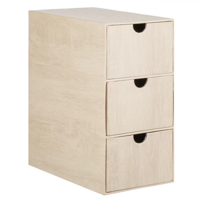 Cutie Organizatoare, Model 3 Sertare, Efect Lemn, Dimensiuni 22x13x25.5cm