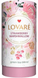 Tub de ceai Lovar&eacute; - Strawberry Marshmallow: Amestec de ceai verde, căpșuni și petale de albăstrele 80 g