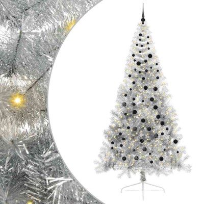 vidaXL Pom de Crăciun artificial pre-iluminat Argintiu 240 cm PET 3397233 foto