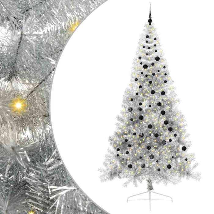 vidaXL Pom de Crăciun artificial pre-iluminat Argintiu 240 cm PET 3397233