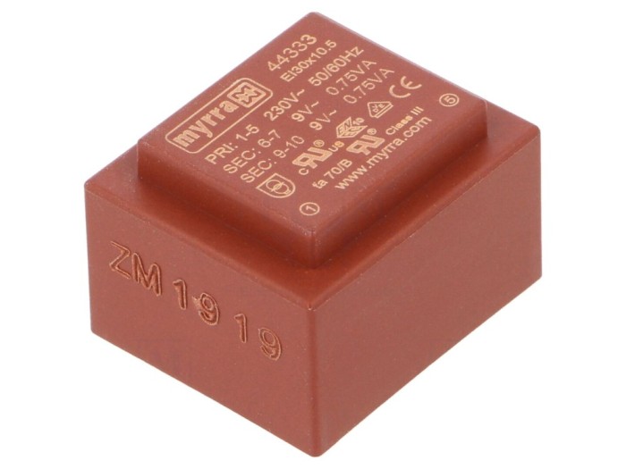 Transformator PCB &icirc;ncapsulat 1,5VA 230V 9V