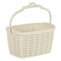 Coș Carlige Rufe, Plastic, Model Impletit, Culoare Ecru, Dimensiuni 22x15x12cm