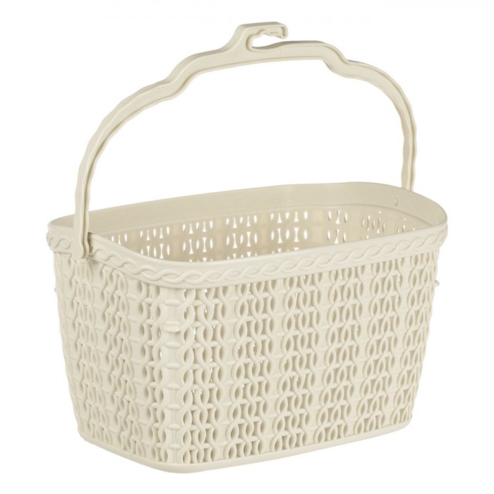 Coș Carlige Rufe, Plastic, Model Impletit, Culoare Ecru, Dimensiuni 22x15x12cm
