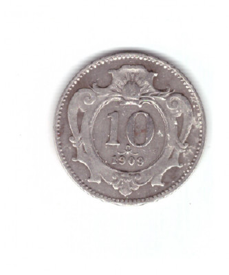 Moneda Austria 10 heller 1909, curata, stare buna foto