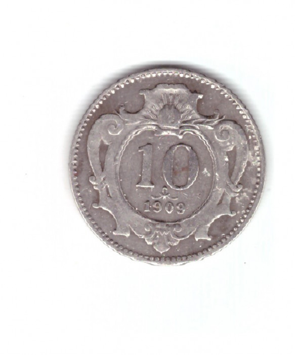 Moneda Austria 10 heller 1909, curata, stare buna