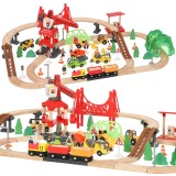 AIYAPLAY Trenuleț din lemn pentru copii 3+ ani, 91 piese, cu macara, șine, vehicule și figurine, multicolor | Aosom Romania